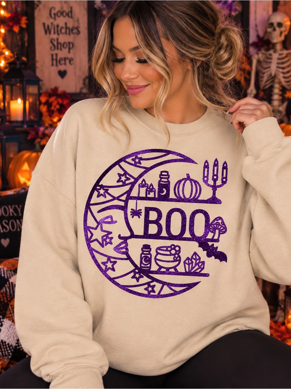 Women’s Beige Halloween 'BOO' Graphic Sweatshirt